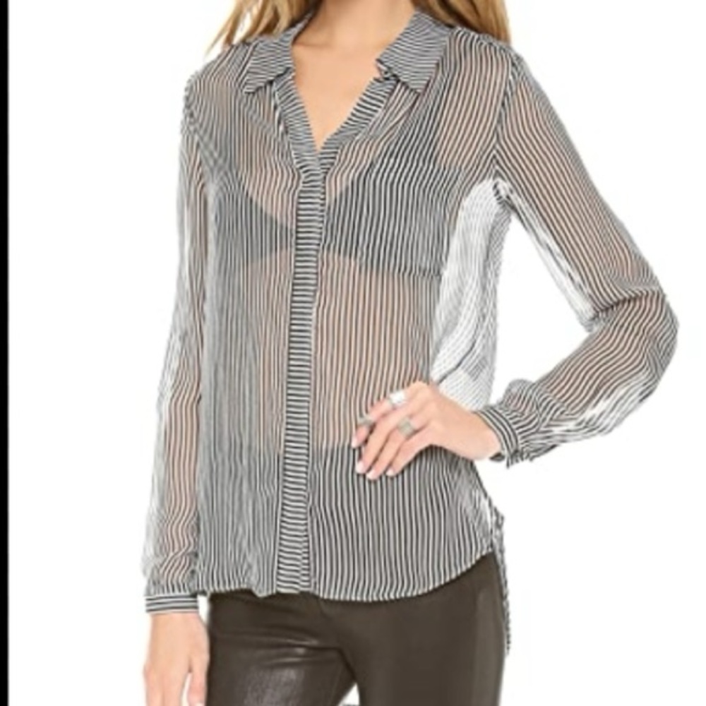 DVF Diane Von Furstenberg Lorelei Two Black/White Silk Striped SheerBlouse Sz.10 - Picture 1 of 9